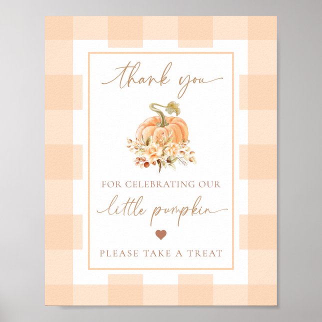 Poster Peach En vichy Un Petit Baby shower Citrouille Pri (Devant)