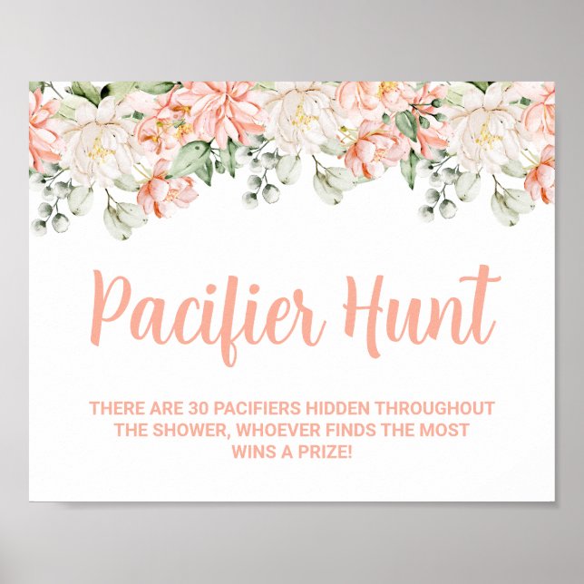 Poster Peach Floral Pacifier Chasse Baby shower Jeu (Devant)