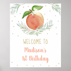 Poster Peach Gold Floral Anniversaire Bienvenue