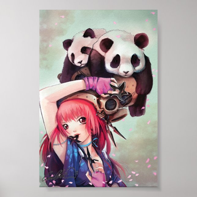 Poster Peach Ninja Pandas (Devant)
