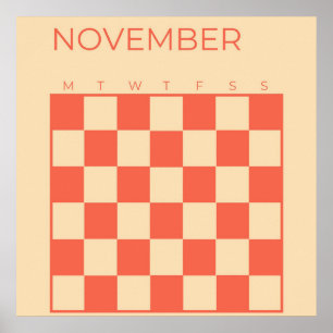 Poster Peach Non daté À damiers novembre Calendrier mensu