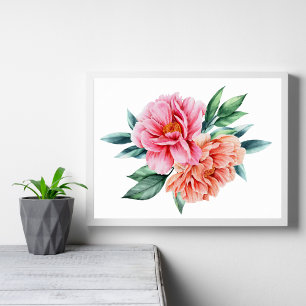 Poster Peach Peach Pink Floral Flowers Peonies Wall art P