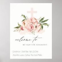 Peach Peony Floral Cross Bunch Baptism Bienvenue
