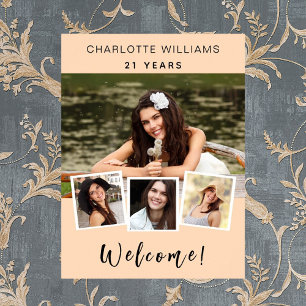 Poster Peach photo collage anniversaire fête bienvenue