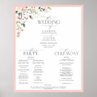 Peach Pink Watercolor Programme de mariage floral