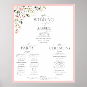 Poster Peach Pink Watercolor Programme de mariage floral