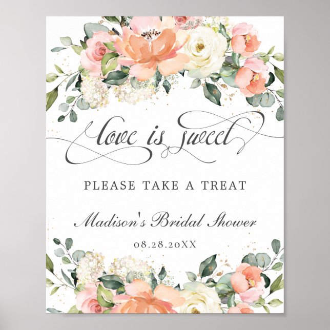 Poster Peach White Rose Floral L'amour est doux Prenez un (Devant)