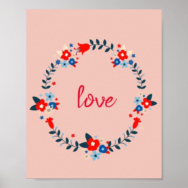 Poster Peachy Floral Love Wreath (Devant)