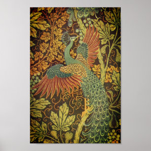 Poster Peacock and oakleaf floral Victorian jacquard