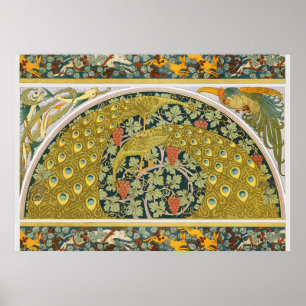 Poster Peacock Art Nouveau Style rond design complexe