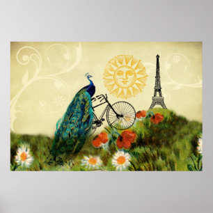 Poster Peacock Art vintage avec Tour Eiffel