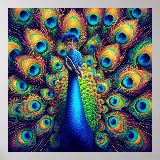 Poster - Peacock Bleu, Plumes (Devant)