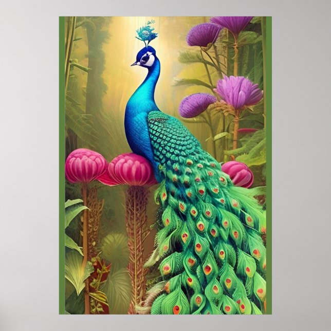 Poster Peacock dans la forêt de Jardin Rose (Devant)