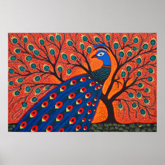 Poster Peacock d'Art Gond indien | Art de l'Inde