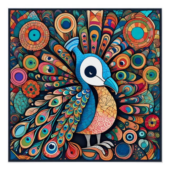Poster Peacock design, style contemporain, multicolore (Devant)