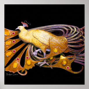 Poster PEACOCK, jaune rouge violet noir