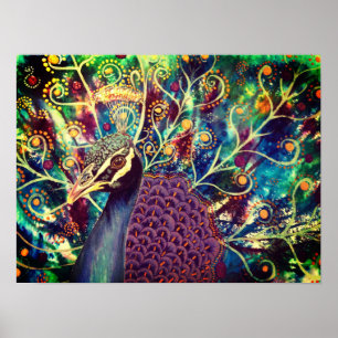 Poster Peacock kaleidoscope coloré boho artistique