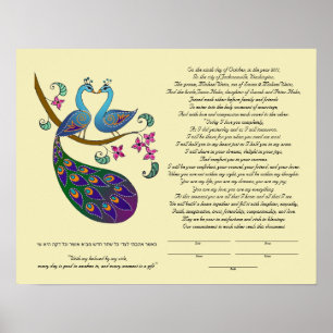 Poster Peacock-Peahen dans Love ketubah, kantha