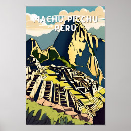 Poster Peak Machu picchu peru voyage vintage latin alpaca