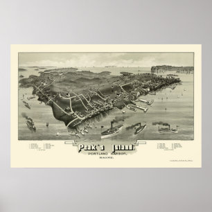 Poster Peak's Island, ME Carte panoramique - 1886