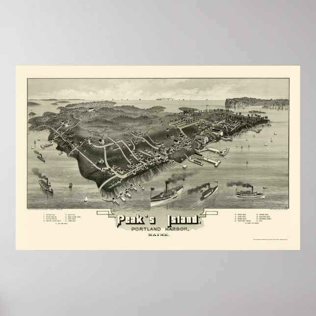 Poster Peak's Island, ME Carte panoramique - 1886 (Devant)