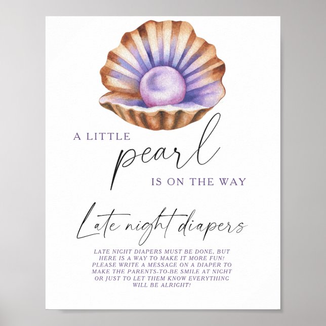 Poster Pearl shell baby shower Late night diapers game (Devant)