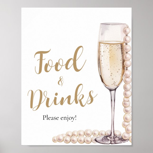 Poster Pearles d'or et Prosecco Champagne Nourriture et b (Devant)