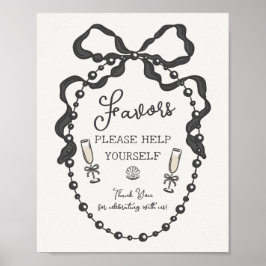 Poster Pearls & Prosecco Black Coquette Bow Faveurs