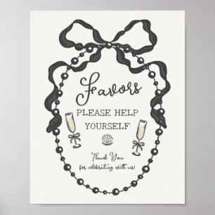 Poster Pearls & Prosecco Black Coquette Bow Faveurs