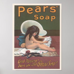 Poster Pears Savon Chat Bain Ad