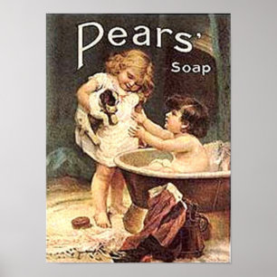 Poster Pears Soap Kids Washing Chien