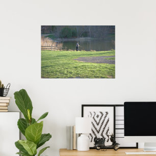 Poster Pêche à la mouche à l'étang