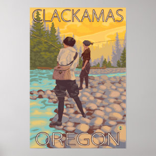 Poster Pêche à la mouche - Clackamas, Oregon