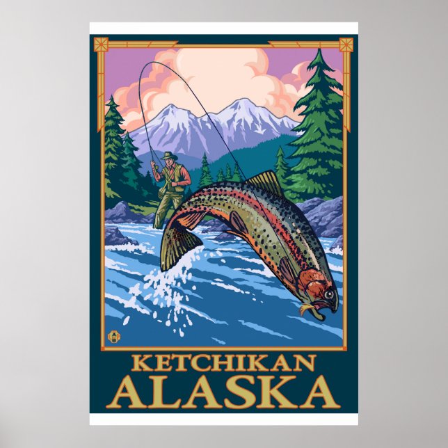 Poster Pêche à la mouche - Ketchikan, Alaska (Devant)