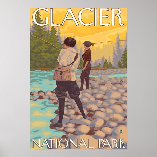 Poster Pêche à la mouche - Parc national du Glacier, MT (Devant)