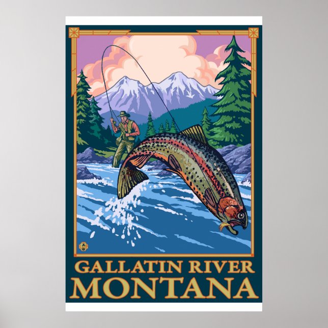 Poster Pêche à la mouche - Rivière Gallatin, Montana (Devant)