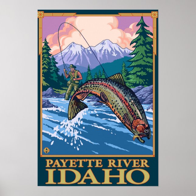 Poster Pêche à la mouche - rivière Payette, Idaho (Devant)
