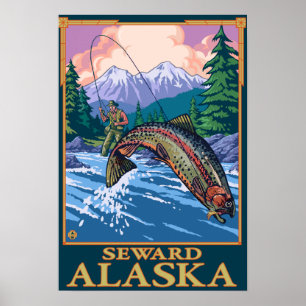 Poster Pêche à la mouche - Seward, Alaska