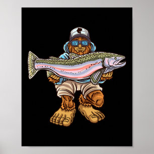 Poster Pêche à la truite arc-en-ciel Bigfoot Rivière Trui