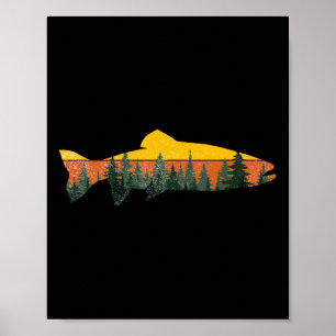 Poster Pêche à la truite Forêt extérieure Nature Faune F