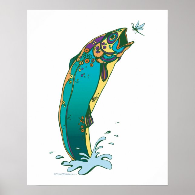 Poster Pêche à la truite psychédélique (Devant)