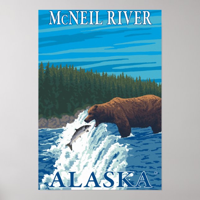 Poster Pêche à l'ours dans la rivière - rivière McNeil, A (Devant)