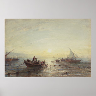 Poster Pêche à Sunrise au large de la côte près de Marsei