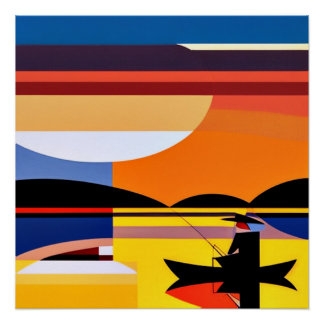 Poster Pêche au coucher du soleil