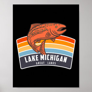 Poster Pêche au saumon dans les Grands Lacs du lac Michig