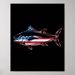 Poster Pêche au thon Drapeau américain Thon rouge géant P