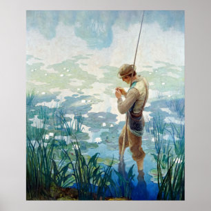 Poster Pêche au Thoreau à Walden Pond par N. C. Wyeth