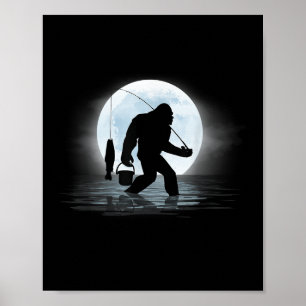 Poster Pêche Bigfoot Drôle Sasquatch Et Poisson Nuit Fis