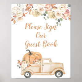 Poster Pêche Citrouille Camion Rustique S'il Vous Plaît S
