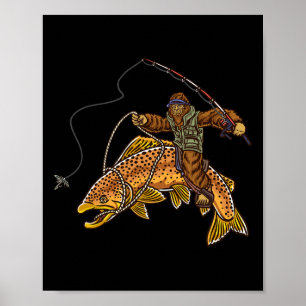 Poster Pêche de la truite brune en rivière Chasse au Bigf
